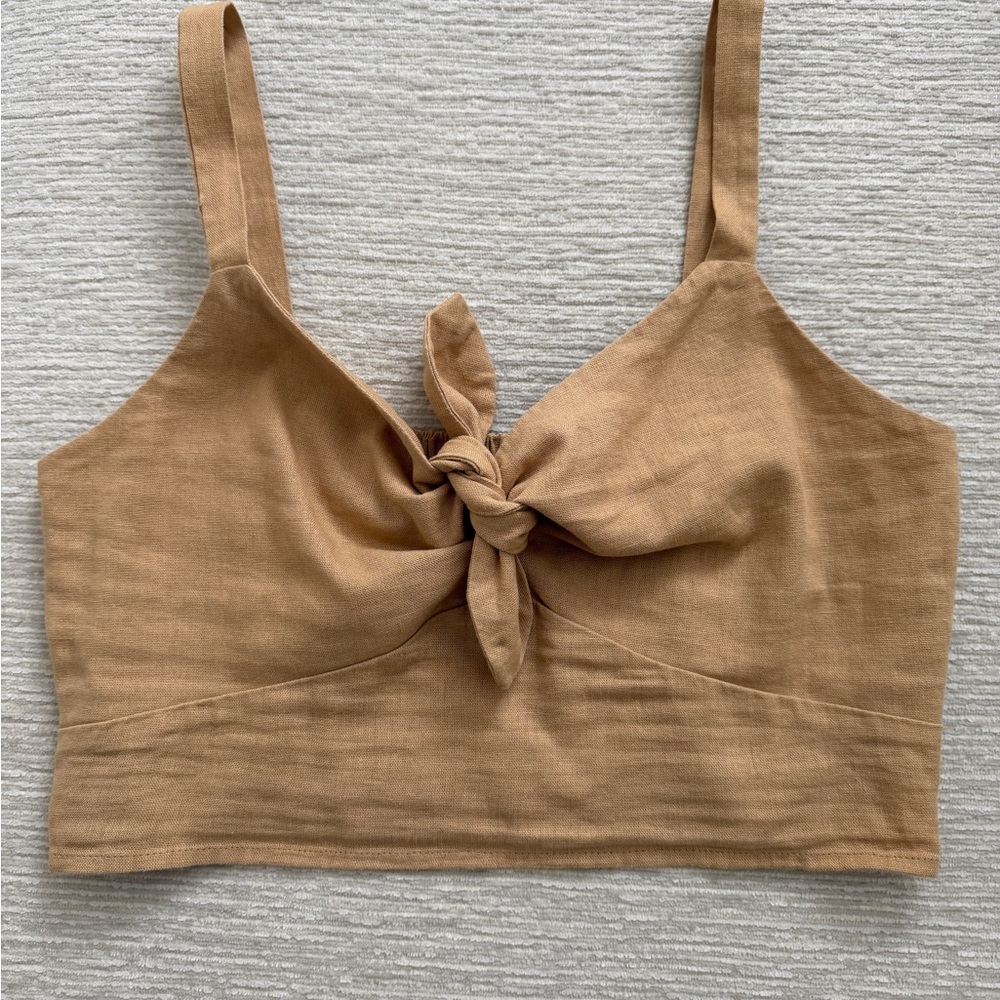 Tie-Front Crop Tank Top - Camel